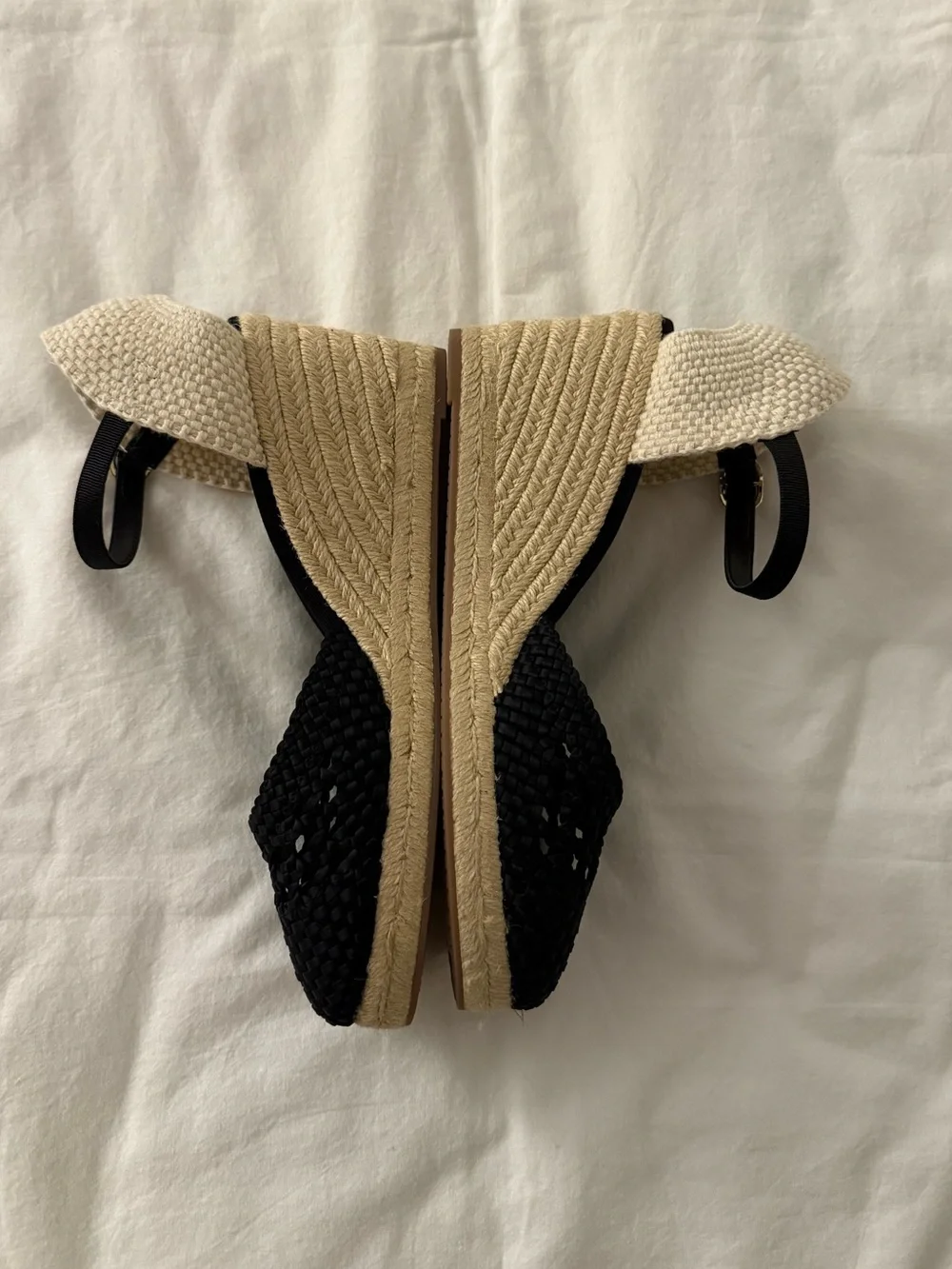 J.Crew Crochet Espadrille Wedges Black Size 8